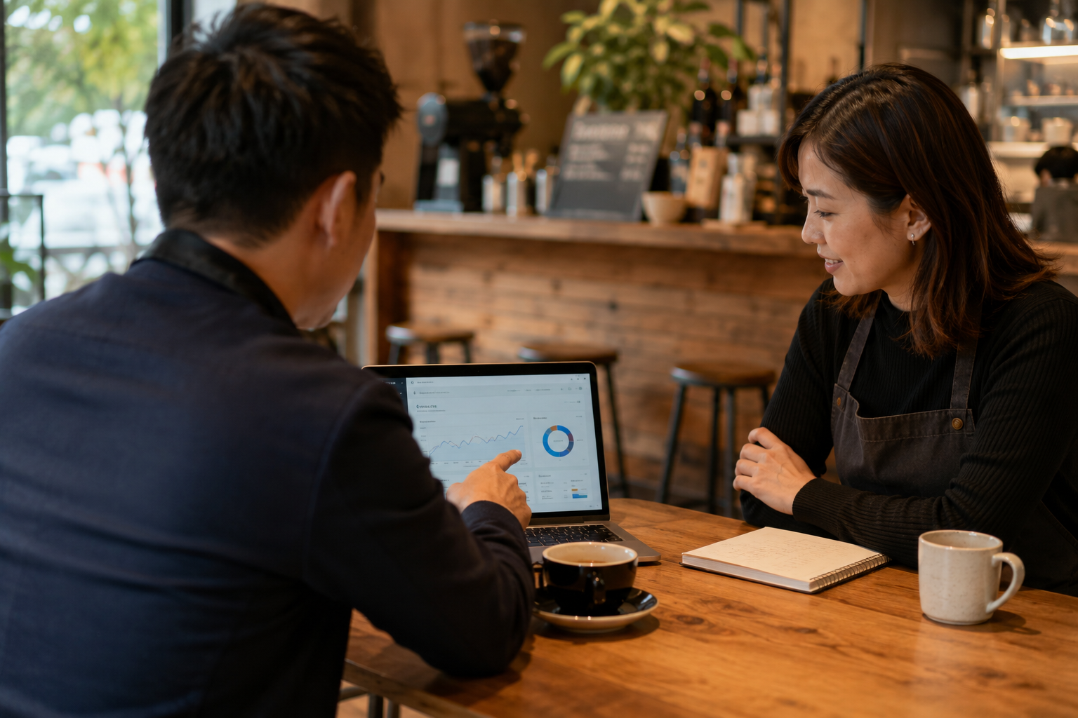 Solution Bees consultant reviewing digital strategy with a local business owner